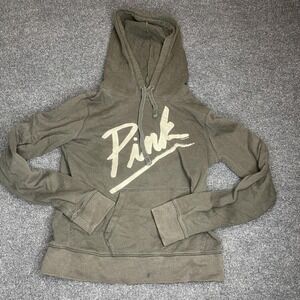 Victoria's Secret Pink Hoodie Womens Small Green Script Logo Fleece Sweatshirt